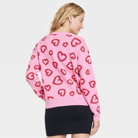 Target Women's Valentine's Day Graphic Cardigan Pink Red Button Up V-neck Sz L - Picture 4 of 6